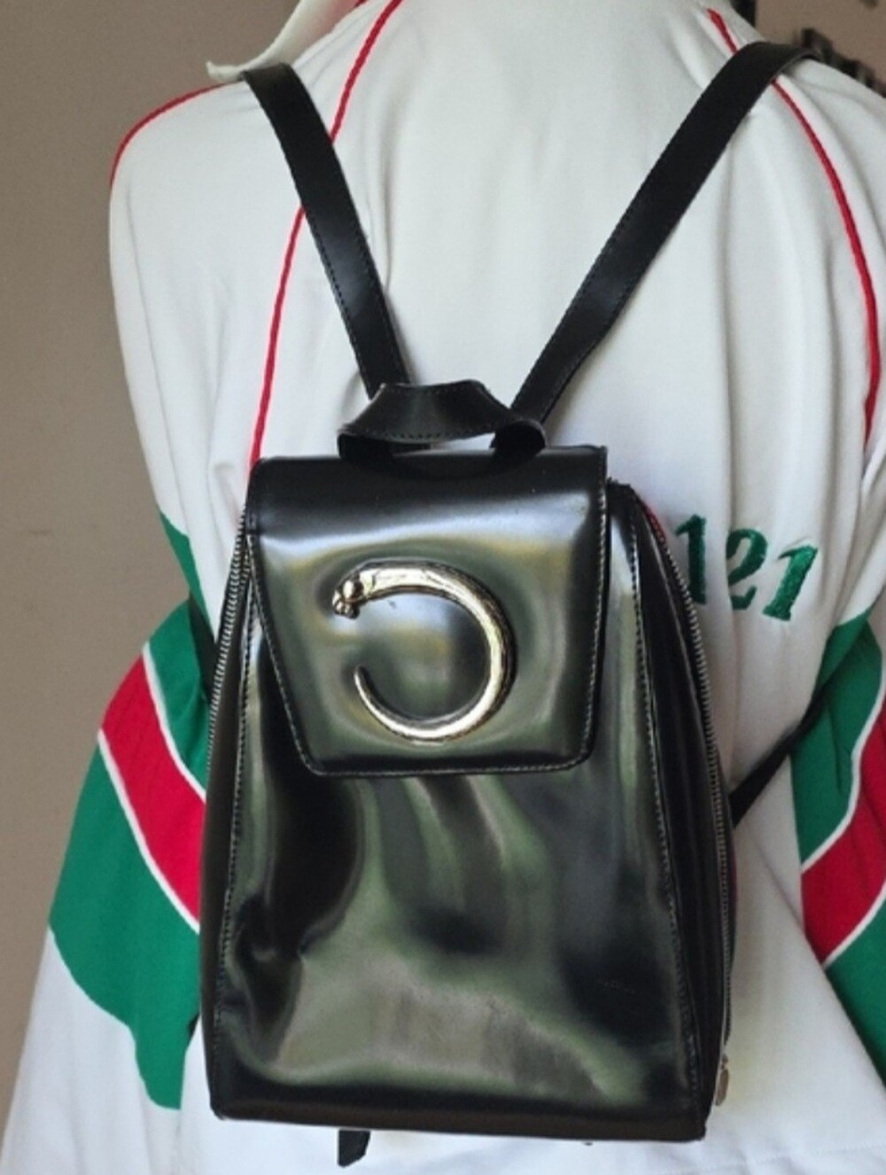 Cartier Black Leather Backpack with Gold Accent - Picture 1 of 15